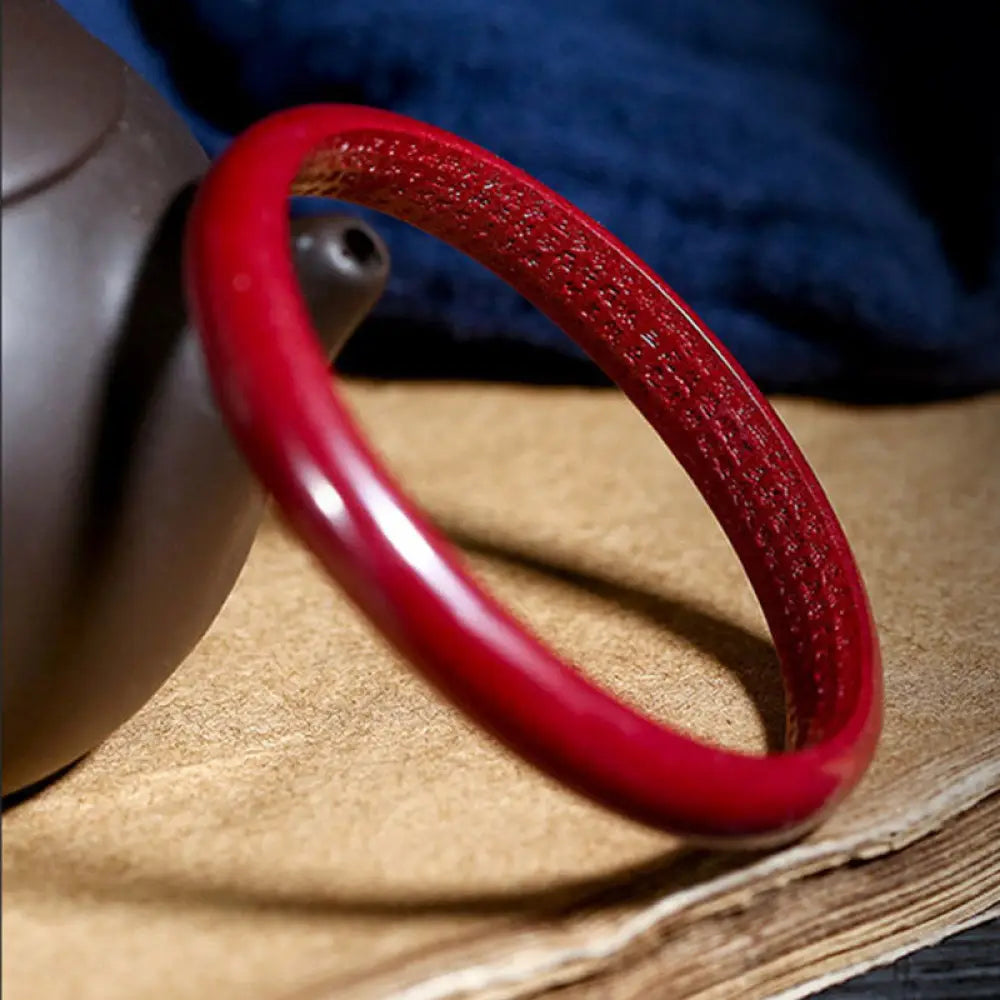 Buddha Stones Cinnabar Heart Sutra Engraving Blessing Bangle Bracelet - 53-54mm - Bracelet