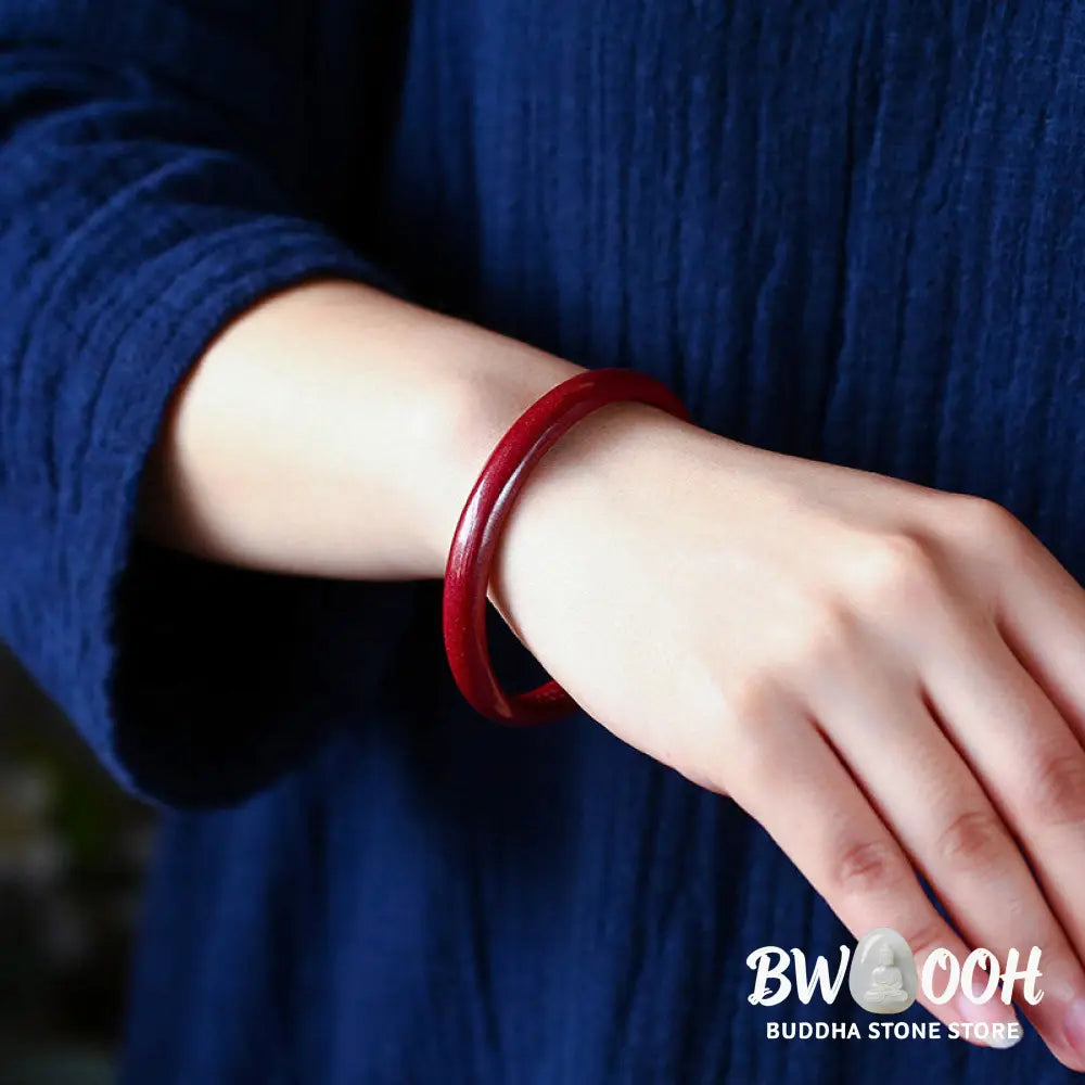 Buddha Stones Cinnabar Heart Sutra Engraving Blessing Bangle Bracelet - Bracelet