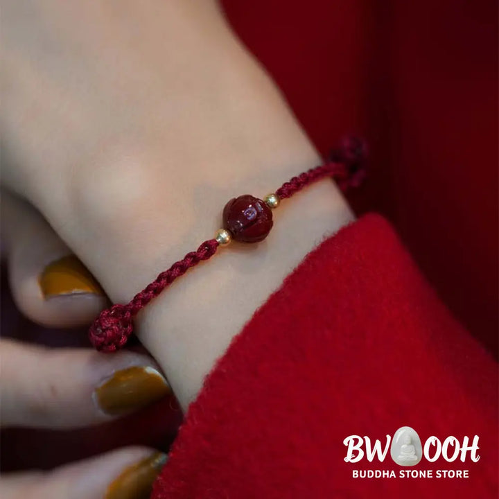 Buddha Stones Cinnabar Jade Lotus Calm Red String Weave Bracelet - Bracelet