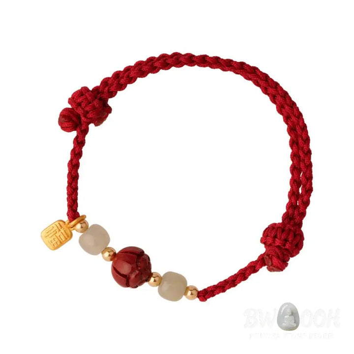 Buddha Stones Cinnabar Jade Lotus Calm Red String Weave Bracelet - Bracelet