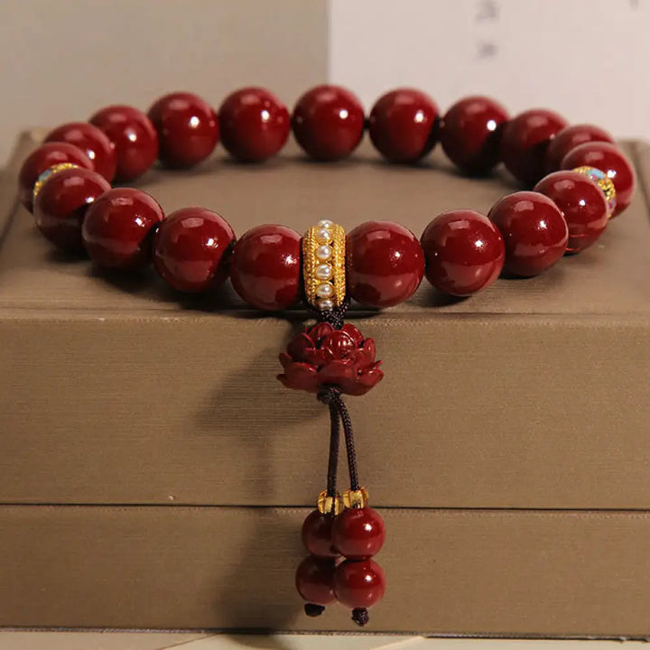 BWOOOH Cinnabar Lotus Blessing Charm Bracelet - BWOOOH - Cinnabar(Wrist Circumference 14-16cm) - Bracelet