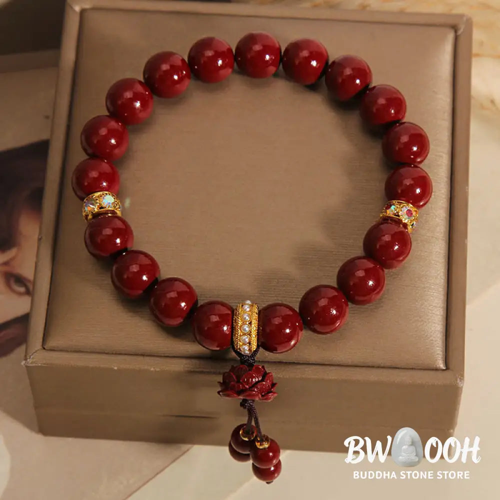Buddha Stones Cinnabar Lotus Blessing Charm Bracelet - BWOOOH - Cinnabar(Wrist Circumference 14-16cm) - Bracelet