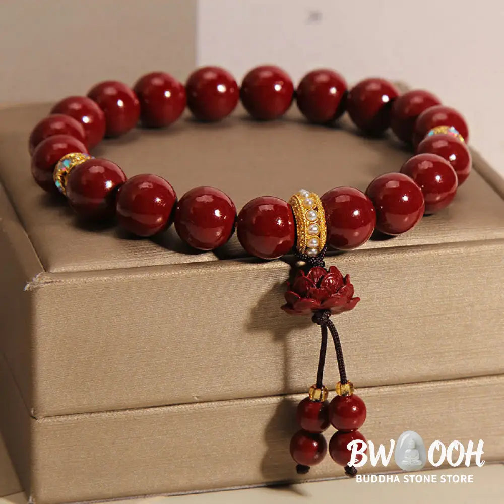 Buddha Stones Cinnabar Lotus Blessing Charm Bracelet - BWOOOH - Cinnabar(Wrist Circumference 14-16cm) - Bracelet