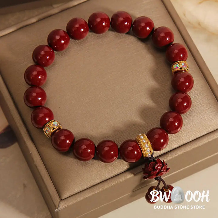 Buddha Stones Cinnabar Lotus Blessing Charm Bracelet - BWOOOH - Cinnabar(Wrist Circumference 14-16cm) - Bracelet