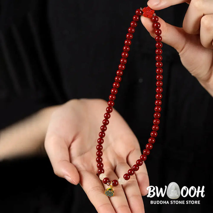 Buddha Stones Cinnabar Lotus Charm Double Wrap Blessing Bracelet - BWOOOH - Cinnabar Lotus(Wrist Circumference: