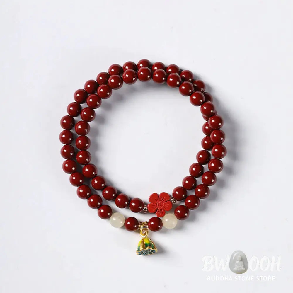 Buddha Stones Cinnabar Lotus Charm Double Wrap Blessing Bracelet - BWOOOH - Cinnabar Lotus(Wrist Circumference: