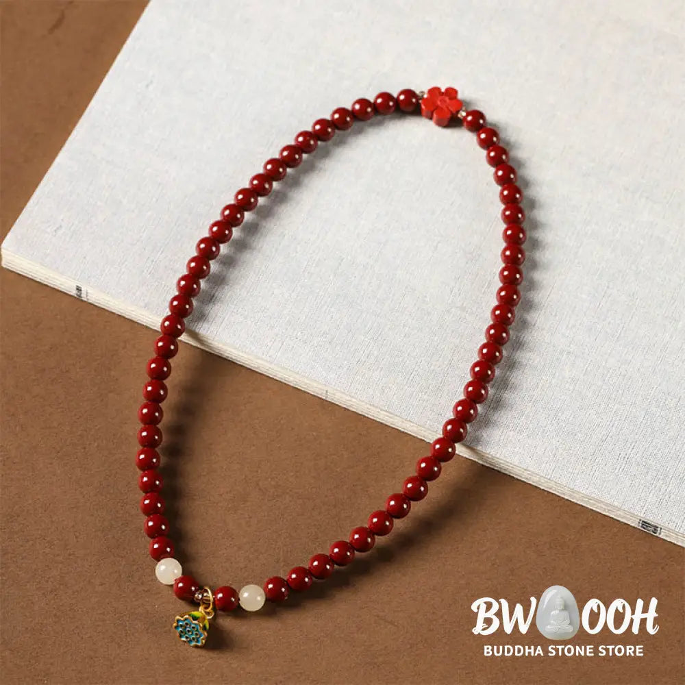Buddha Stones Cinnabar Lotus Charm Double Wrap Blessing Bracelet - BWOOOH - Cinnabar Lotus(Wrist Circumference: