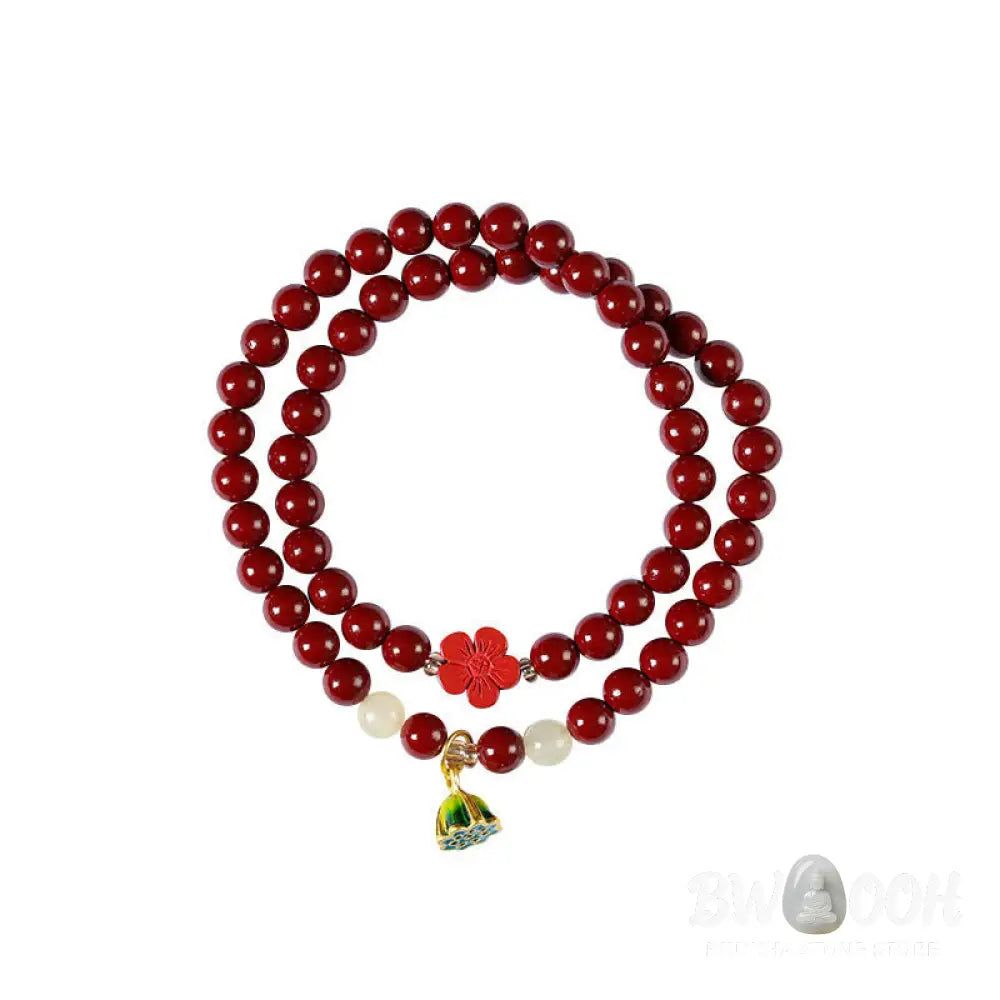 Buddha Stones Cinnabar Lotus Charm Double Wrap Blessing Bracelet - BWOOOH - Cinnabar Lotus(Wrist Circumference:
