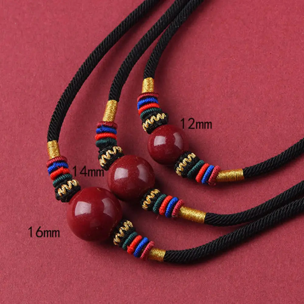 Buddha Stones Cinnabar Lucky Bead Keep Away Evil Spirits Necklace Pendant - BWOOOH - Cinnabar(12mm) - Necklaces &
