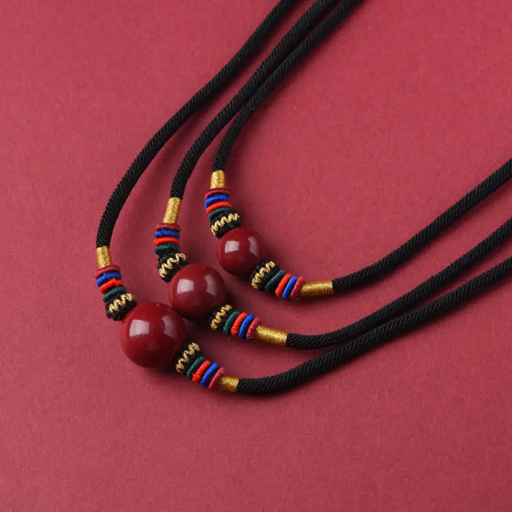 Buddha Stones Cinnabar Lucky Bead Keep Away Evil Spirits Necklace Pendant - BWOOOH - Necklaces & Pendants