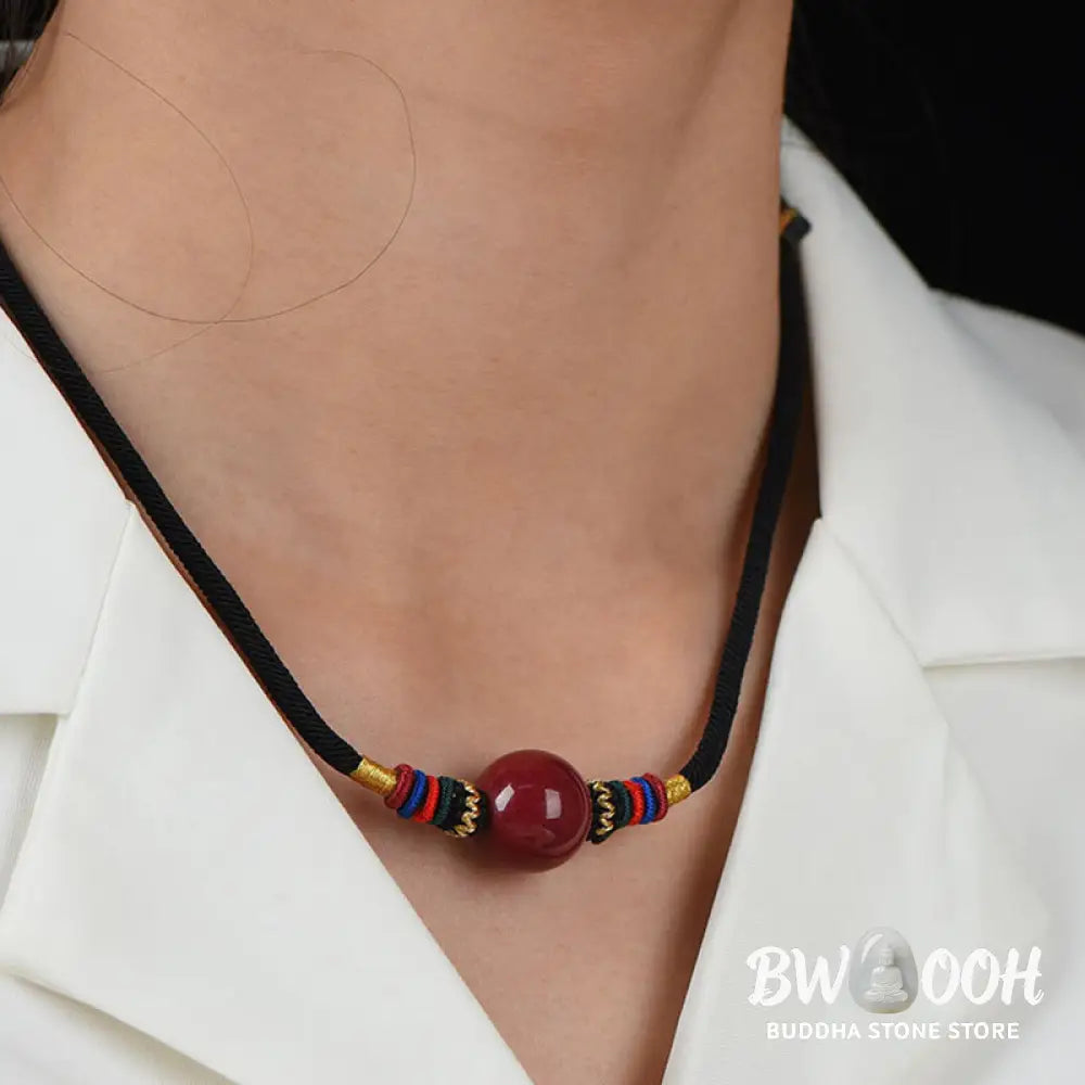 Buddha Stones Cinnabar Lucky Bead Keep Away Evil Spirits Necklace Pendant - BWOOOH - Necklaces &amp; Pendants