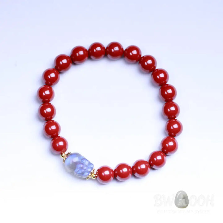 Buddha Stones Cinnabar Moonstone PiXiu Blessing Bracelet - BWOOOH - 8mm Cinnabar(Wrist Circumference 14-16cm) - Bracelet