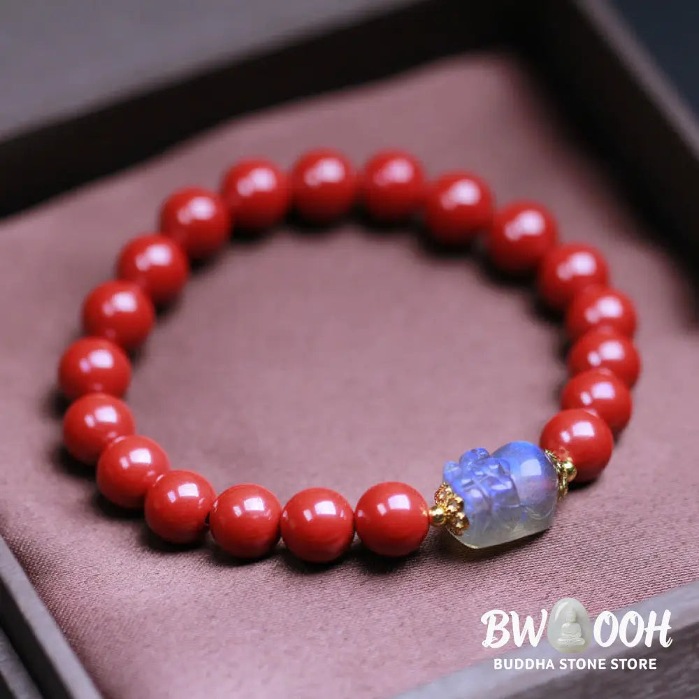 Buddha Stones Cinnabar Moonstone PiXiu Blessing Bracelet - BWOOOH - 8mm Cinnabar(Wrist Circumference 14-16cm) - Bracelet
