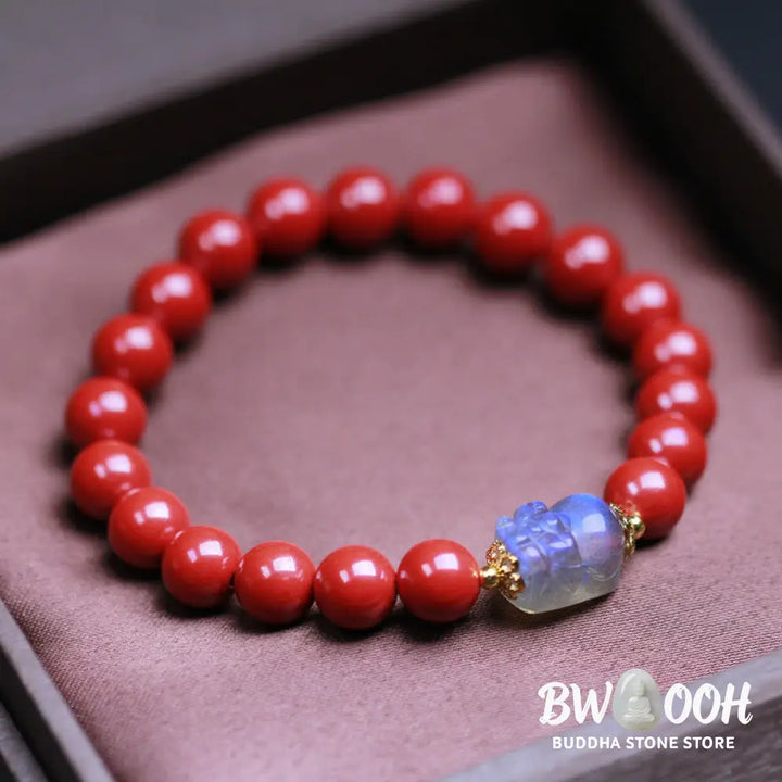 Buddha Stones Cinnabar Moonstone PiXiu Blessing Bracelet - BWOOOH - 8mm Cinnabar(Wrist Circumference 14-16cm) - Bracelet