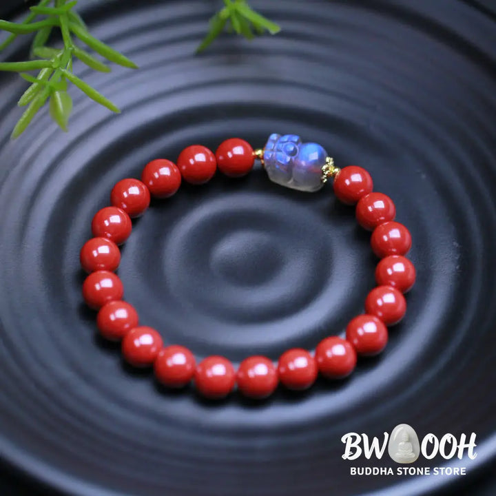 Buddha Stones Cinnabar Moonstone PiXiu Blessing Bracelet - BWOOOH - 8mm Cinnabar(Wrist Circumference 14-16cm) - Bracelet
