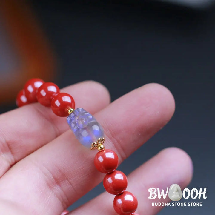 Buddha Stones Cinnabar Moonstone PiXiu Blessing Bracelet - BWOOOH - 8mm Cinnabar(Wrist Circumference 14-16cm) - Bracelet