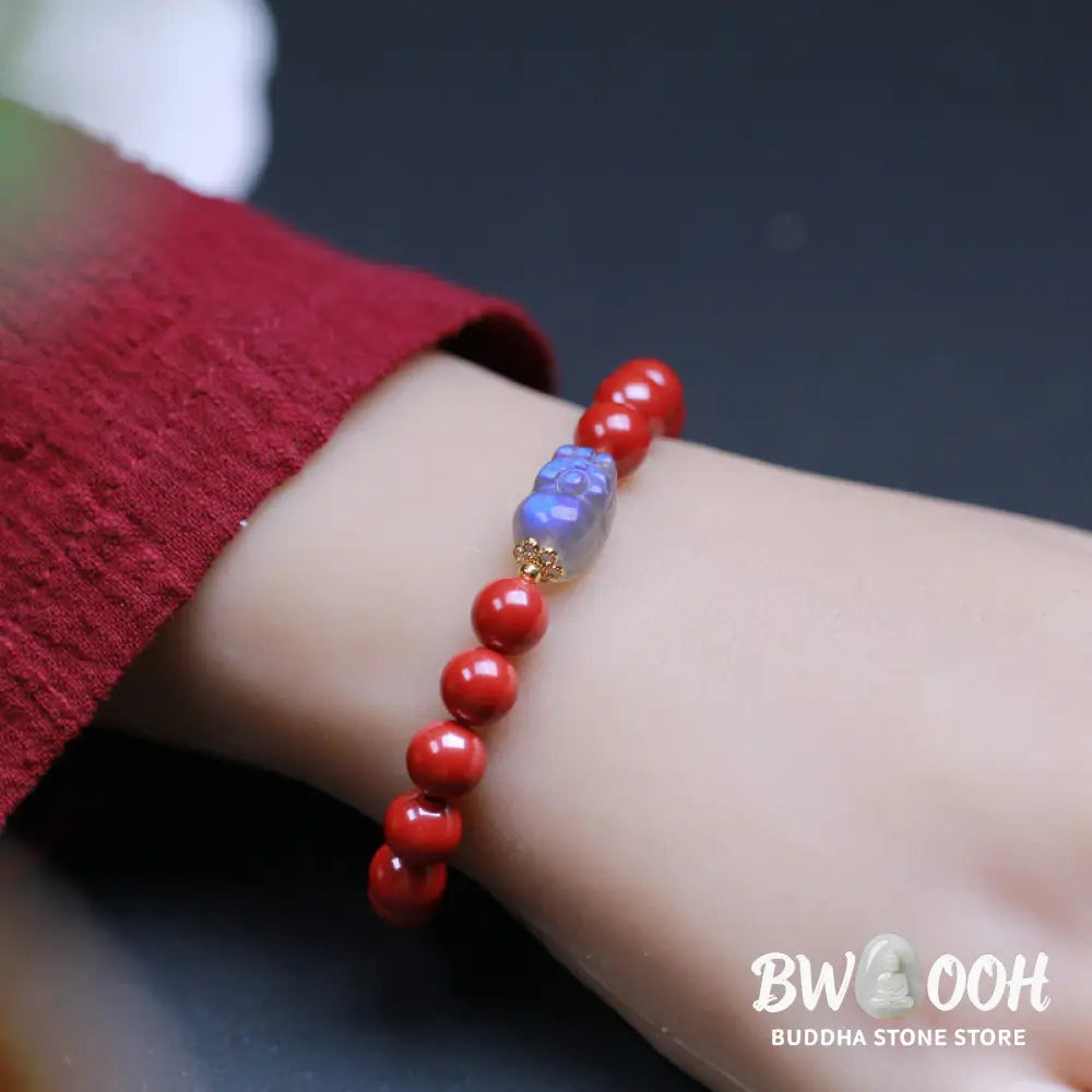 Buddha Stones Cinnabar Moonstone PiXiu Blessing Bracelet - BWOOOH - 8mm Cinnabar(Wrist Circumference 14-16cm) - Bracelet