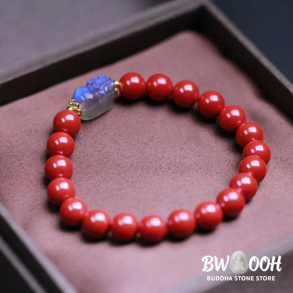 Buddha Stones Cinnabar Moonstone PiXiu Blessing Bracelet - BWOOOH - 8mm Cinnabar(Wrist Circumference 14-16cm) - Bracelet
