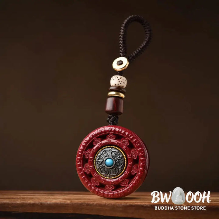 Buddha Stones Cinnabar Om Mani Padme Hum Blessing Rotatable Necklace Pendant Key Chain - BWOOOH - Necklaces &amp; Pendants