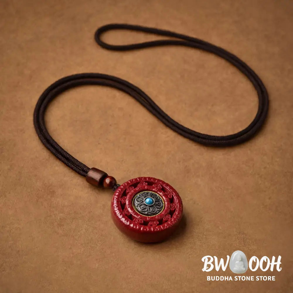 Buddha Stones Cinnabar Om Mani Padme Hum Blessing Rotatable Necklace Pendant Key Chain - BWOOOH - Necklaces &amp; Pendants
