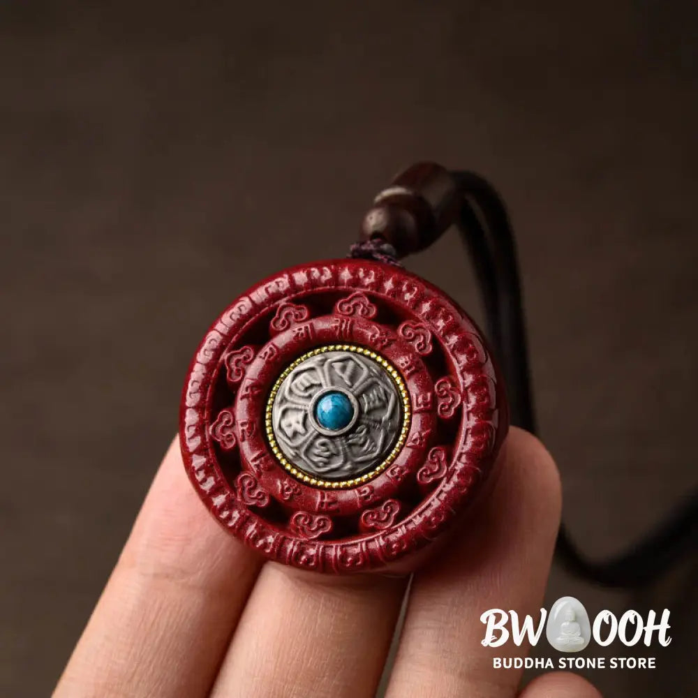 Buddha Stones Cinnabar Om Mani Padme Hum Blessing Rotatable Necklace Pendant Key Chain - BWOOOH - Necklaces &amp; Pendants