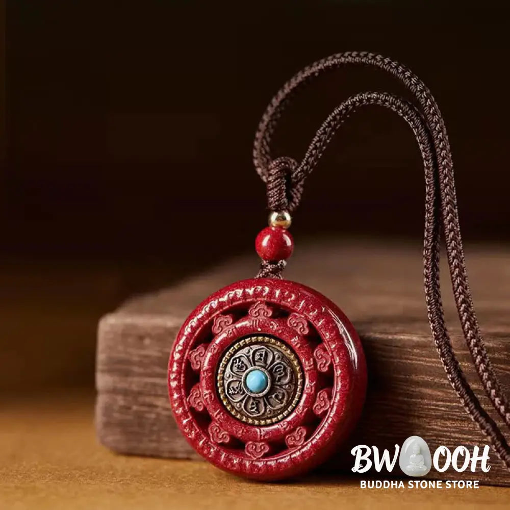 Buddha Stones Cinnabar Om Mani Padme Hum Blessing Rotatable Necklace Pendant Key Chain - BWOOOH - Necklaces &amp; Pendants