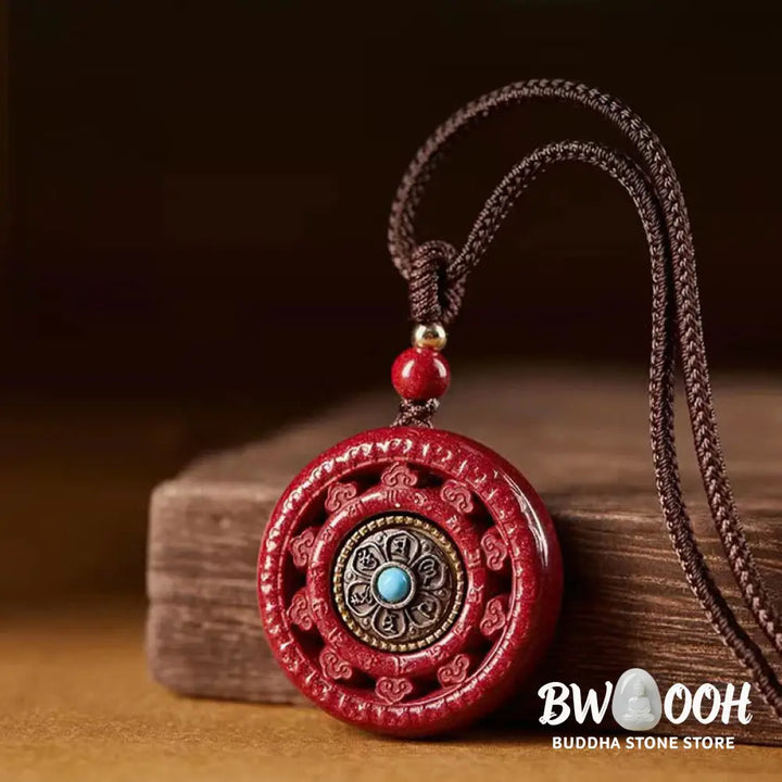 Buddha Stones Cinnabar Om Mani Padme Hum Blessing Rotatable Necklace Pendant Key Chain - BWOOOH - Necklaces &amp; Pendants