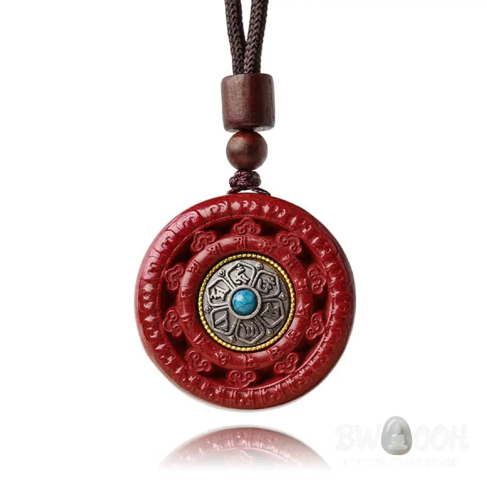 Buddha Stones Cinnabar Om Mani Padme Hum Blessing Rotatable Necklace Pendant Key Chain - BWOOOH - Necklaces &amp; Pendants