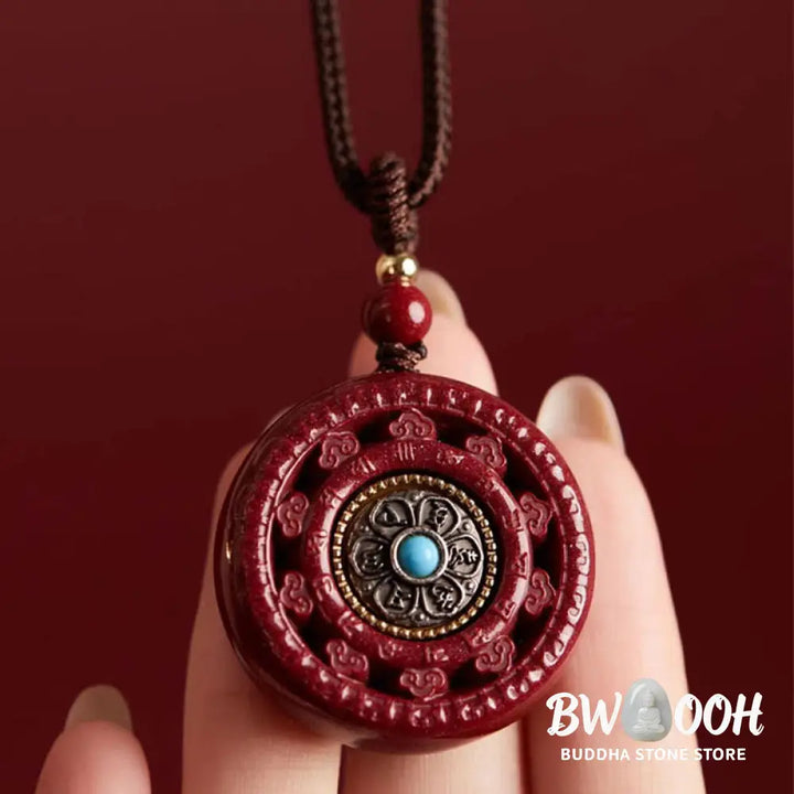 Buddha Stones Cinnabar Om Mani Padme Hum Blessing Rotatable Necklace Pendant Key Chain - BWOOOH - Necklaces &amp; Pendants