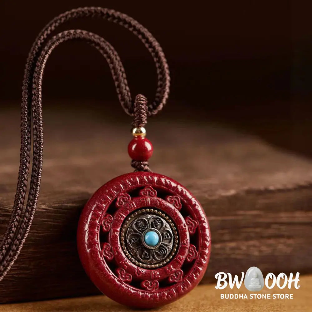 Buddha Stones Cinnabar Om Mani Padme Hum Blessing Rotatable Necklace Pendant Key Chain - BWOOOH - Necklaces &amp; Pendants