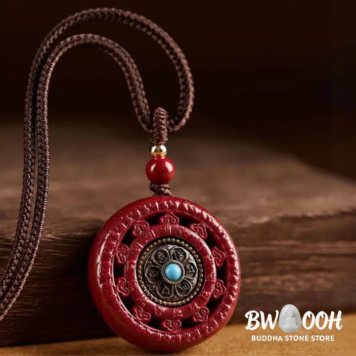 Buddha Stones Cinnabar Om Mani Padme Hum Blessing Rotatable Necklace Pendant Key Chain - BWOOOH - Necklaces &amp; Pendants