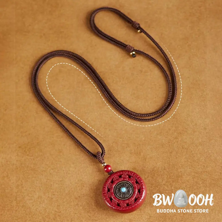 Buddha Stones Cinnabar Om Mani Padme Hum Blessing Rotatable Necklace Pendant Key Chain - BWOOOH - Necklaces &amp; Pendants