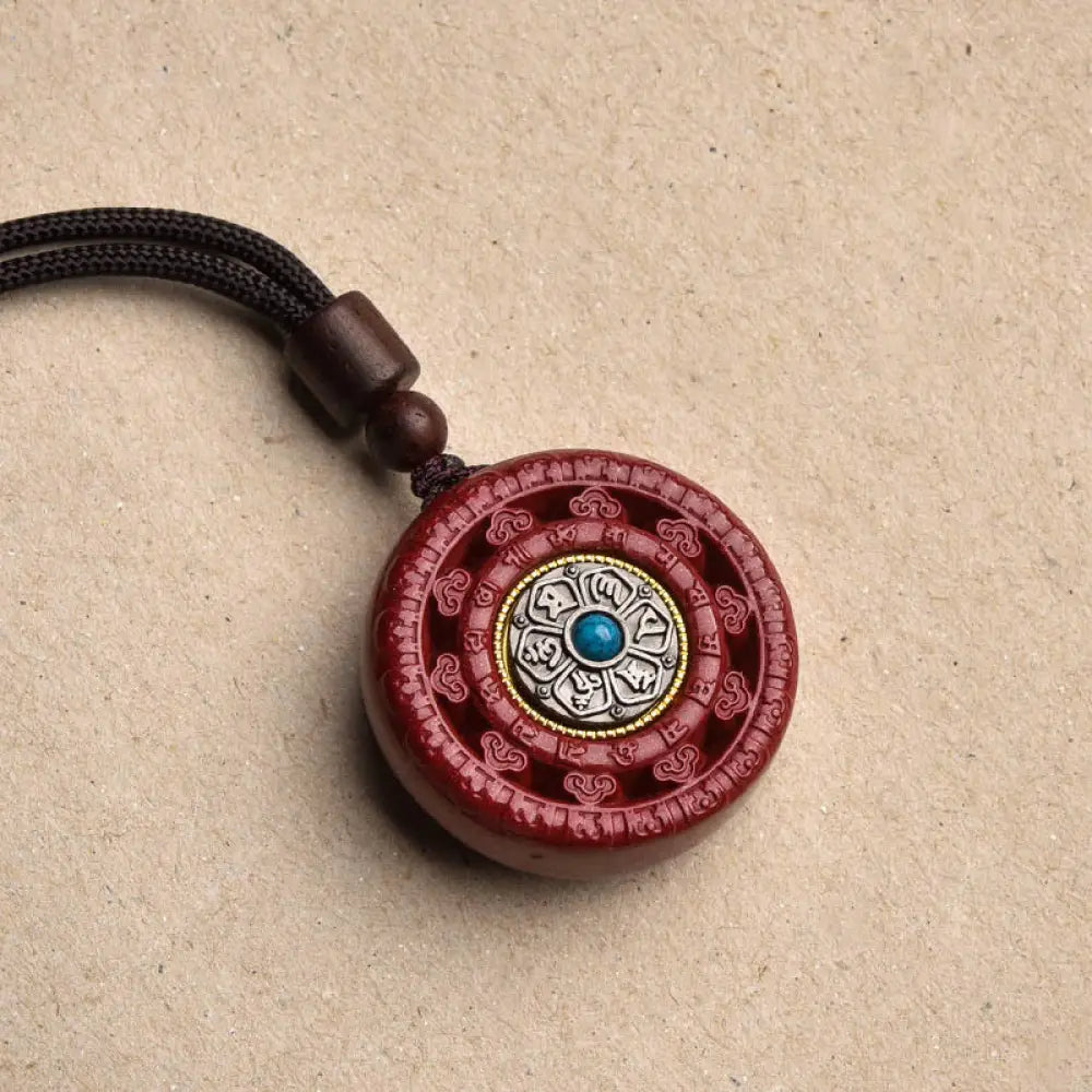 Buddha Stones Cinnabar Om Mani Padme Hum Blessing Rotatable Necklace Pendant Key Chain - BWOOOH - Cinnabar Necklace