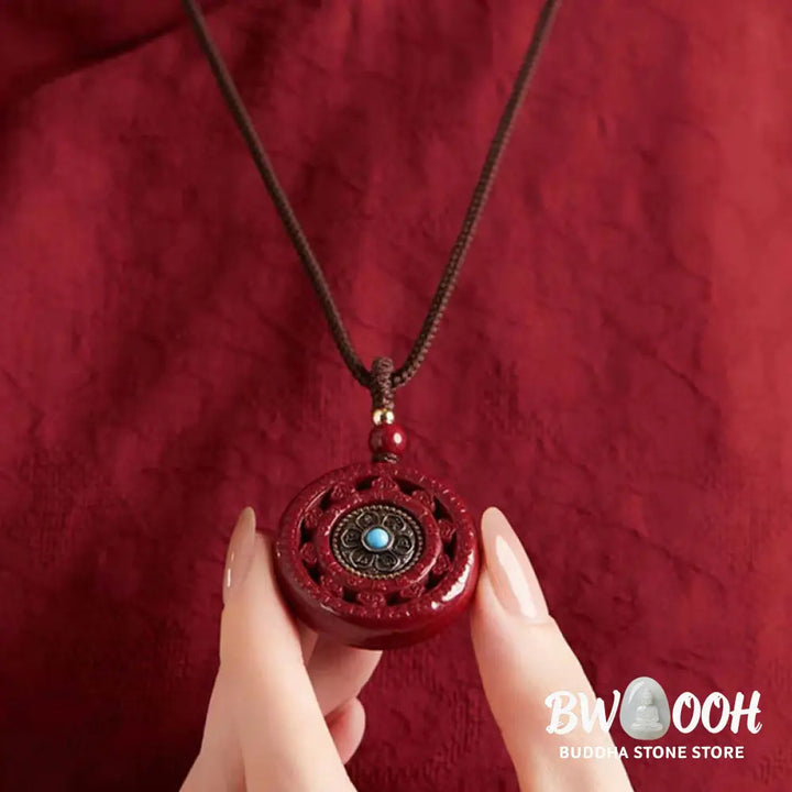 Buddha Stones Cinnabar Om Mani Padme Hum Blessing Rotatable Necklace Pendant Key Chain - BWOOOH - Necklaces &amp; Pendants