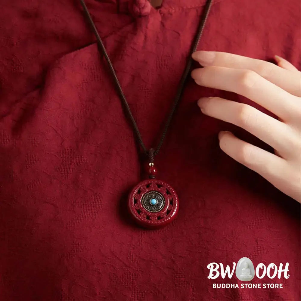 Buddha Stones Cinnabar Om Mani Padme Hum Blessing Rotatable Necklace Pendant Key Chain - BWOOOH - Necklaces &amp; Pendants