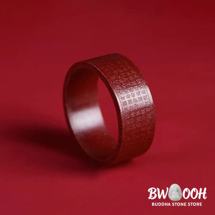 Buddha Stones Cinnabar Om Mani Padme Hum Heart Sutra Blessing Ring - Ring