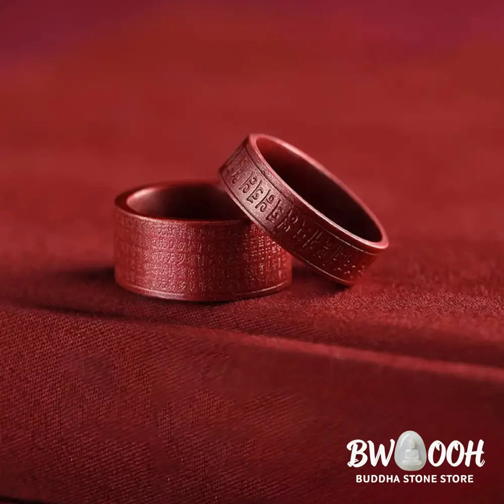 Buddha Stones Cinnabar Om Mani Padme Hum Heart Sutra Blessing Ring - Ring