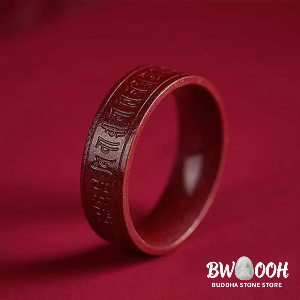 Buddha Stones Cinnabar Om Mani Padme Hum Heart Sutra Blessing Ring - Ring