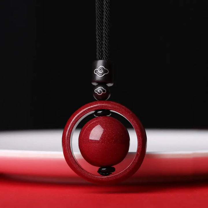 BWOOOH Cinnabar Om Mani Padme Hum PiXiu Blessing Necklace. Detailed 14mm cinnabar bead with etched mantra and PiXiu talisman, 50cm cord, for spiritual protection and prosperity. - View 23