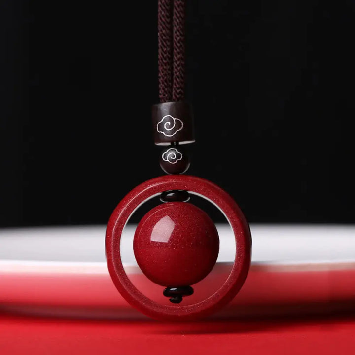 BWOOOH Cinnabar Om Mani Padme Hum PiXiu Blessing Necklace. Detailed 14mm cinnabar bead with etched mantra and PiXiu talisman, 50cm cord, for spiritual protection and prosperity. - View 24
