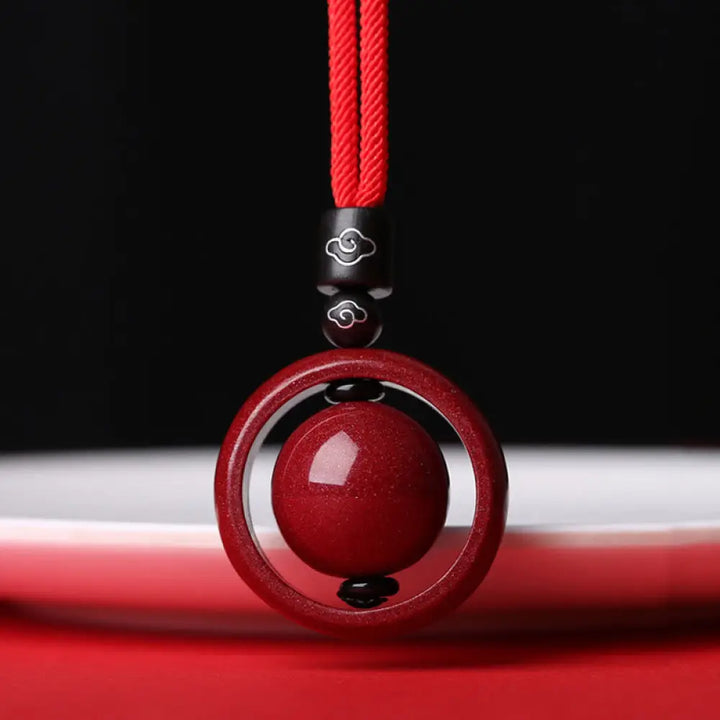 BWOOOH Cinnabar Om Mani Padme Hum PiXiu Blessing Necklace. Detailed 14mm cinnabar bead with etched mantra and PiXiu talisman, 50cm cord, for spiritual protection and prosperity. - View 22