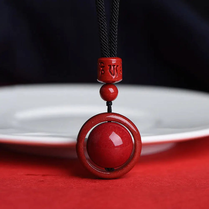 BWOOOH Cinnabar Om Mani Padme Hum PiXiu Blessing Necklace. Detailed 14mm cinnabar bead with etched mantra and PiXiu talisman, 50cm cord, for spiritual protection and prosperity. - View 16