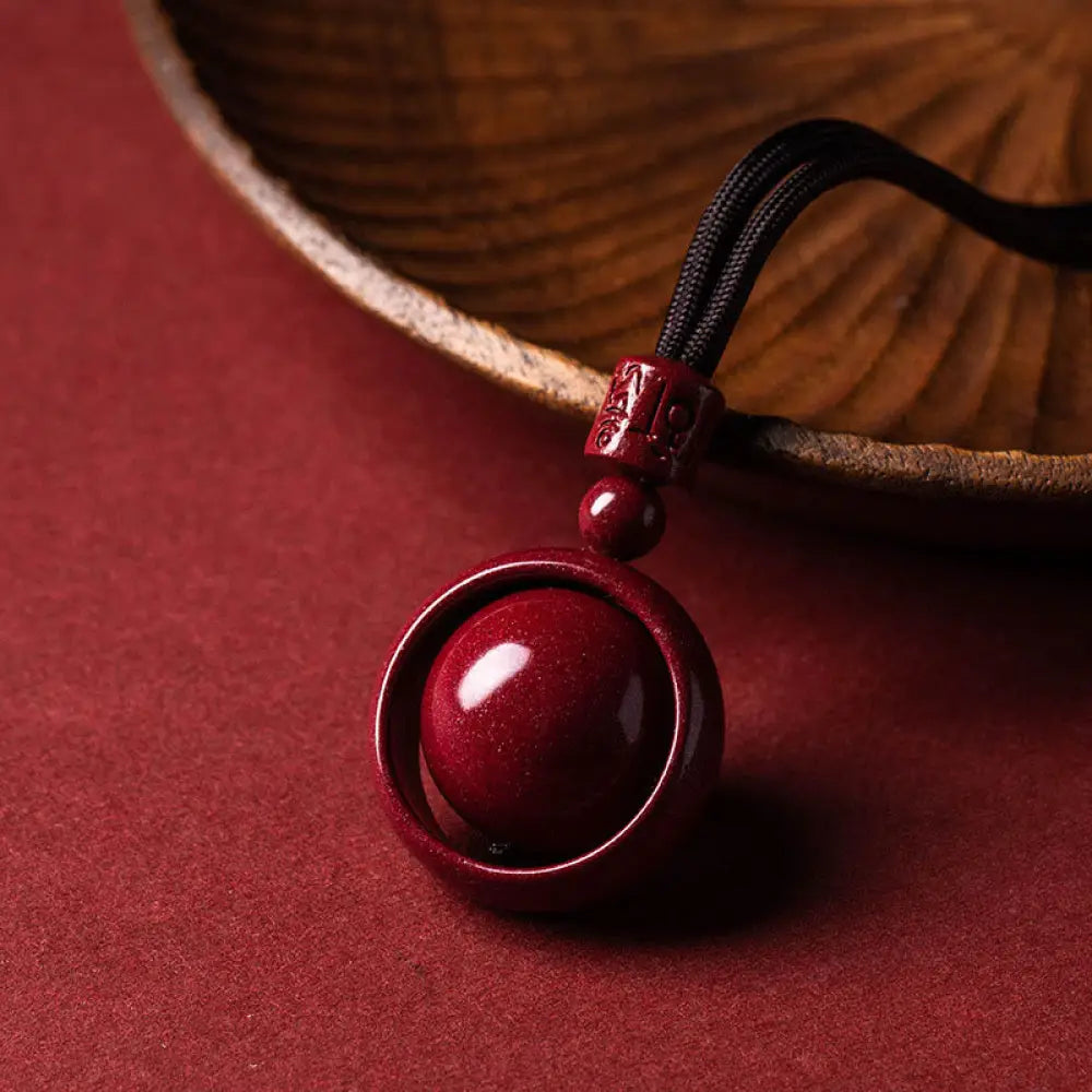 BWOOOH Cinnabar Om Mani Padme Hum PiXiu Blessing Necklace. Detailed 14mm cinnabar bead with etched mantra and PiXiu talisman, 50cm cord, for spiritual protection and prosperity. - View 20
