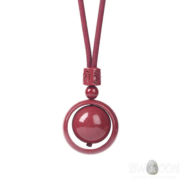 BWOOOH Cinnabar Om Mani Padme Hum PiXiu Blessing Necklace. Detailed 14mm cinnabar bead with etched mantra and PiXiu talisman, 50cm cord, for spiritual protection and prosperity. - View 14