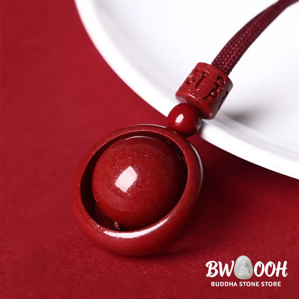 BWOOOH Cinnabar Om Mani Padme Hum PiXiu Blessing Necklace. Detailed 14mm cinnabar bead with etched mantra and PiXiu talisman, 50cm cord, for spiritual protection and prosperity. - View 13