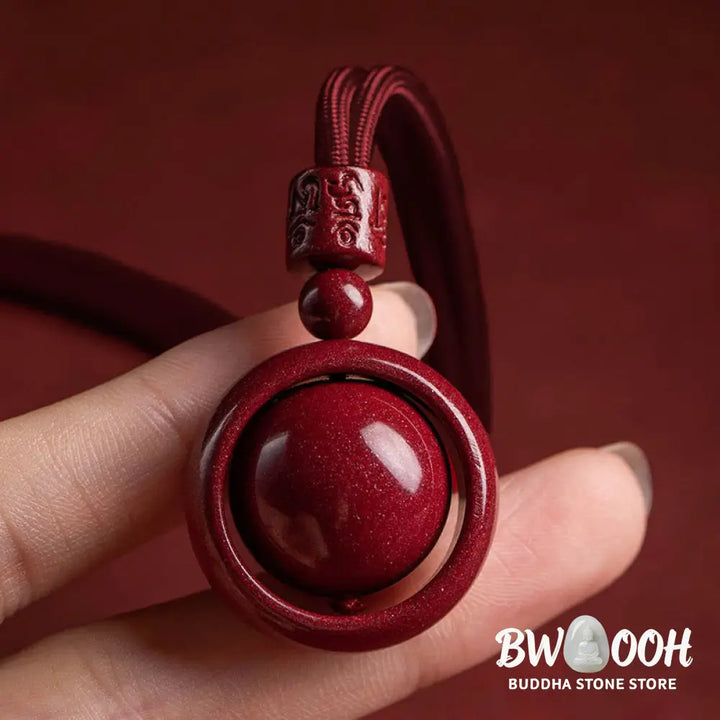 BWOOOH Cinnabar Om Mani Padme Hum PiXiu Blessing Necklace. Detailed 14mm cinnabar bead with etched mantra and PiXiu talisman, 50cm cord, for spiritual protection and prosperity. - View 9