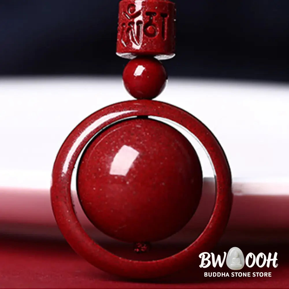 BWOOOH Cinnabar Om Mani Padme Hum PiXiu Blessing Necklace. Detailed 14mm cinnabar bead with etched mantra and PiXiu talisman, 50cm cord, for spiritual protection and prosperity. - View 21
