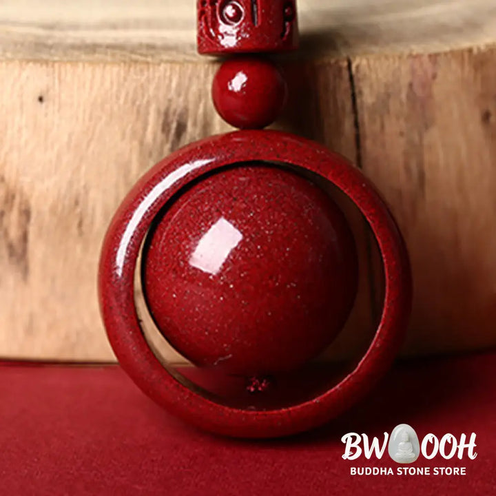 BWOOOH Cinnabar Om Mani Padme Hum PiXiu Blessing Necklace. Detailed 14mm cinnabar bead with etched mantra and PiXiu talisman, 50cm cord, for spiritual protection and prosperity. - View 18