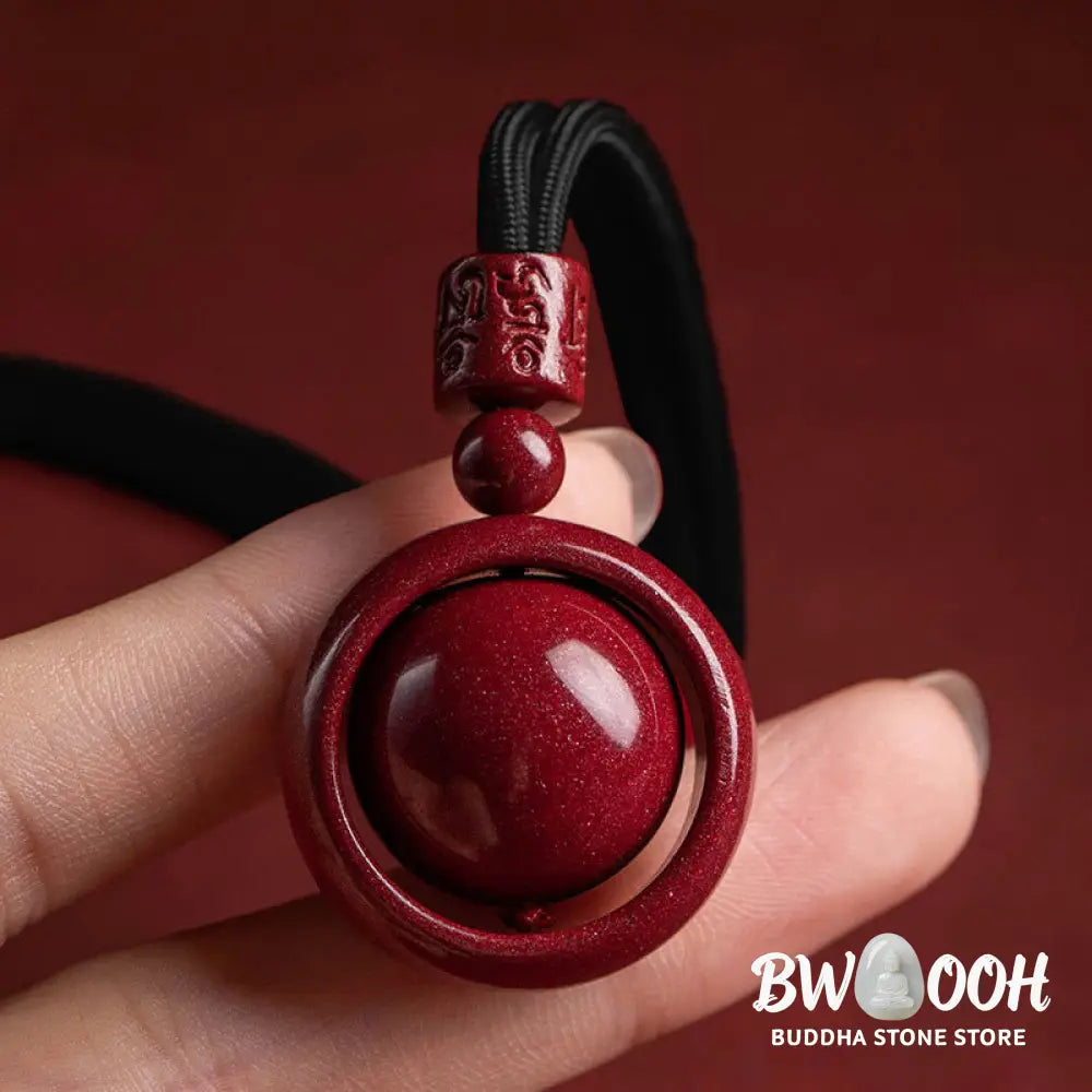 BWOOOH Cinnabar Om Mani Padme Hum PiXiu Blessing Necklace. Detailed 14mm cinnabar bead with etched mantra and PiXiu talisman, 50cm cord, for spiritual protection and prosperity. - View 17
