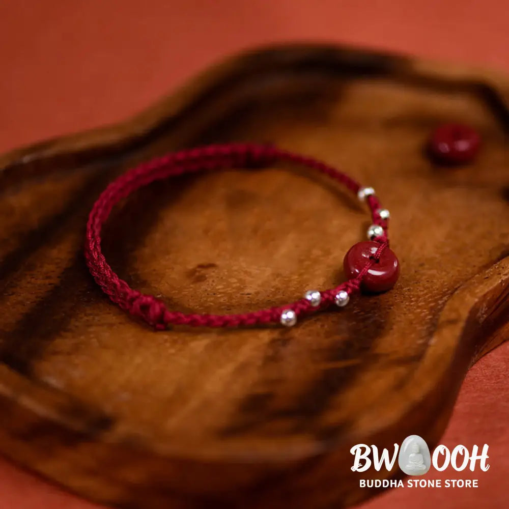 Buddha Stones Cinnabar Peace Buckle Handmade String Adjustable Blessing Bracelet Anklet - Bracelet Anklet
